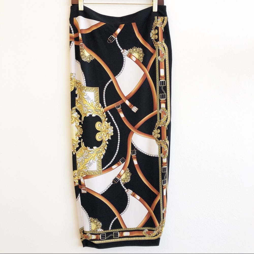 CACHE Maxi Equestrian Print Side Zip Skirt SZ 6